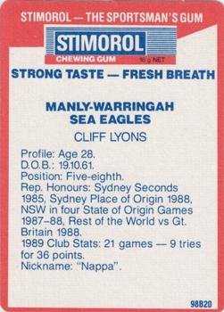 1990 Stimorol NRL #79 Cliff Lyons Back